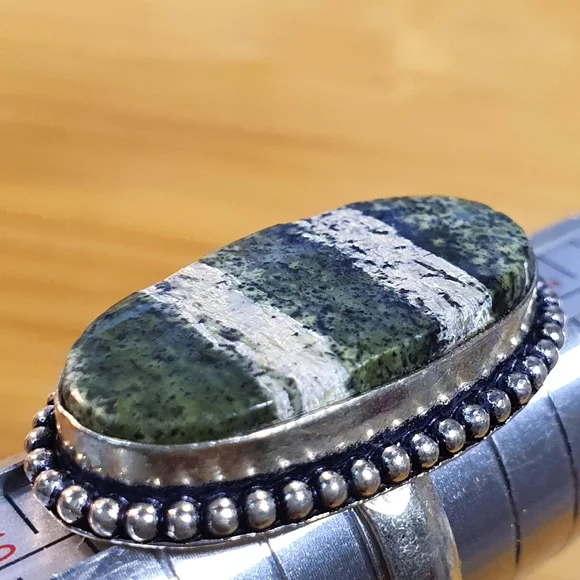 Chrysotile Serpentine Tumblestone 925 Sterling Silver Plated Ring Size 8.5 - Picture 3 of 9